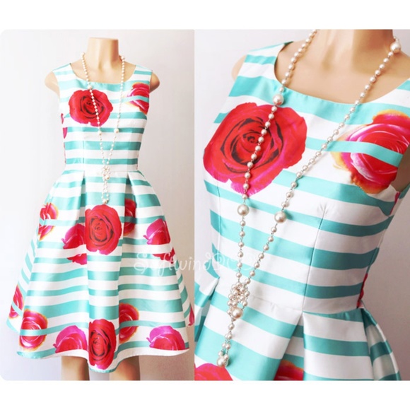 Be.you.tiful Dresses & Skirts - Last ☝️Floral Satin Fit & Flared Midi Skater Dress